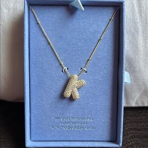 Gold Bubble “K” Initial Necklace with Cubic Zirconia